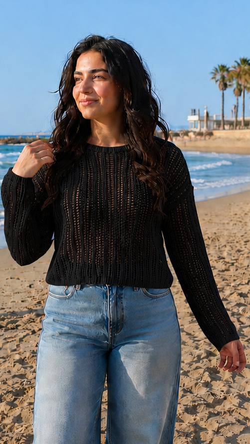 Black Summer Crochet Sweater