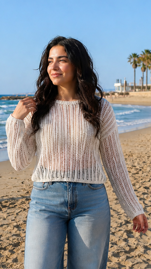 Grey Summer Crochet Sweater